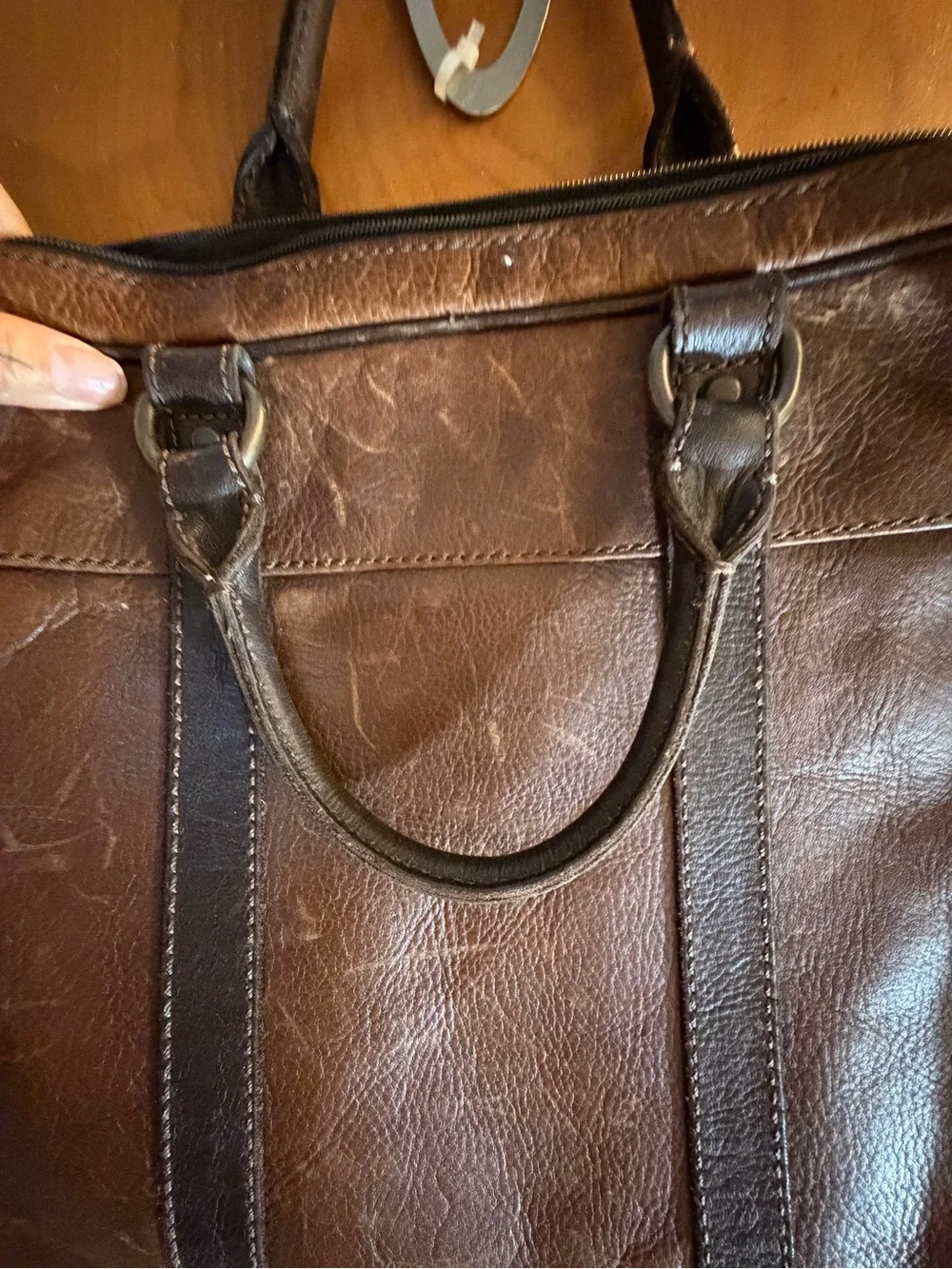 Fossil Brown Leather Briefcase with Dark Brown Accents